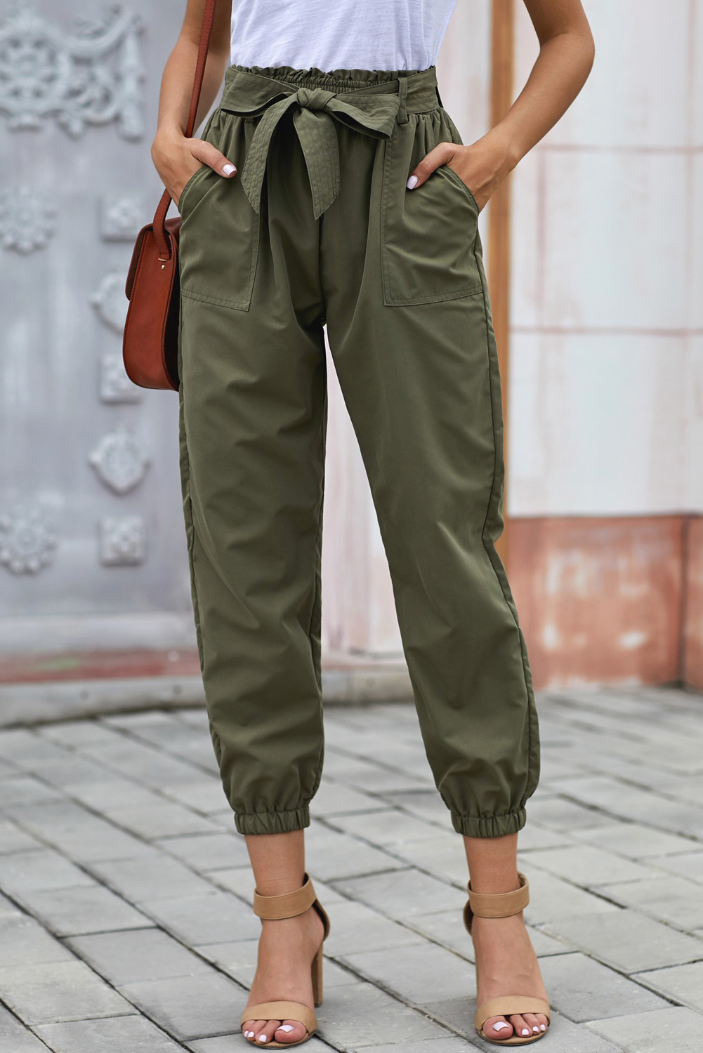 New arrivals 2023 Green Solid Color Frock-style Pants with BELT