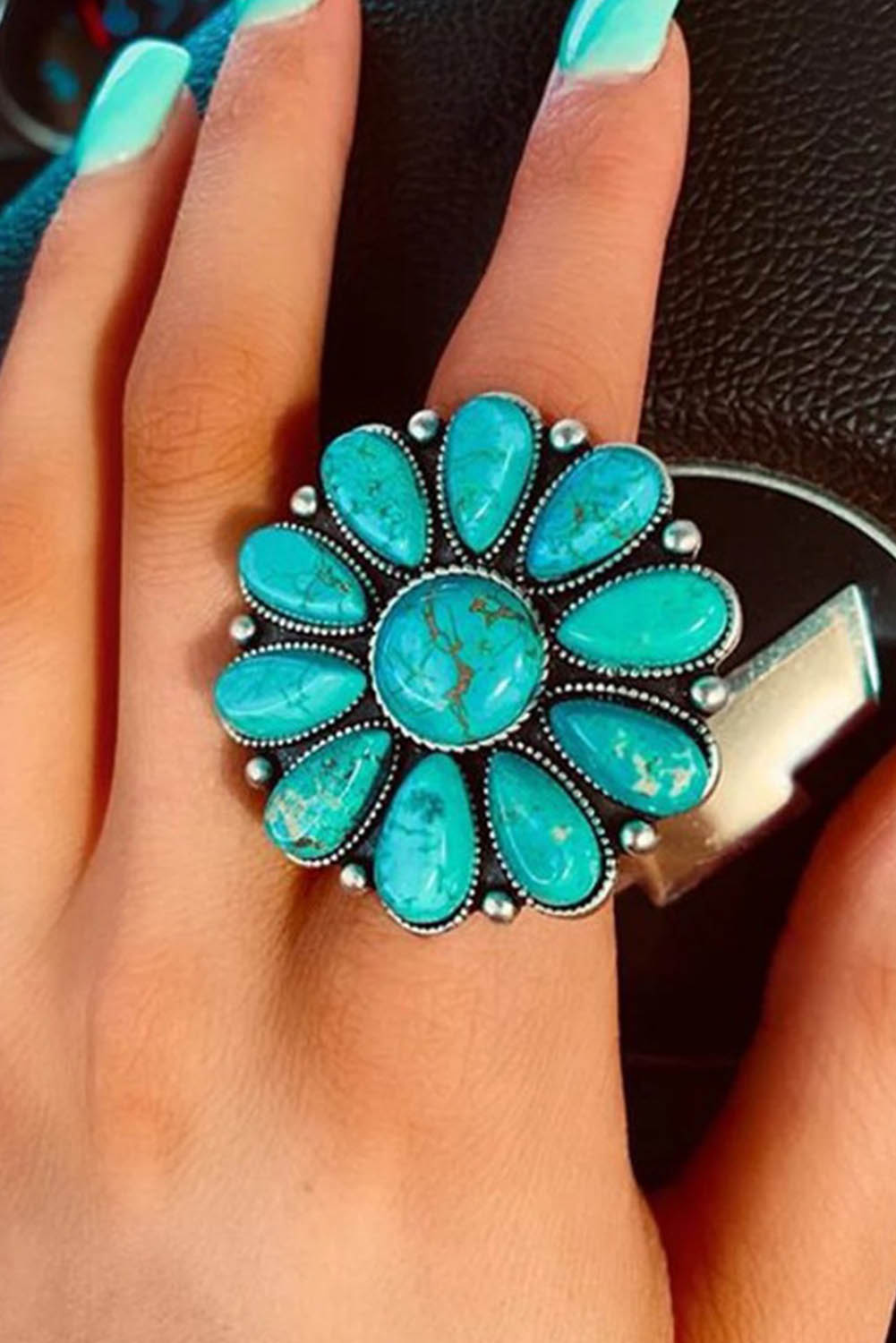 Wholesale Vintage Turquoise Flower RING 