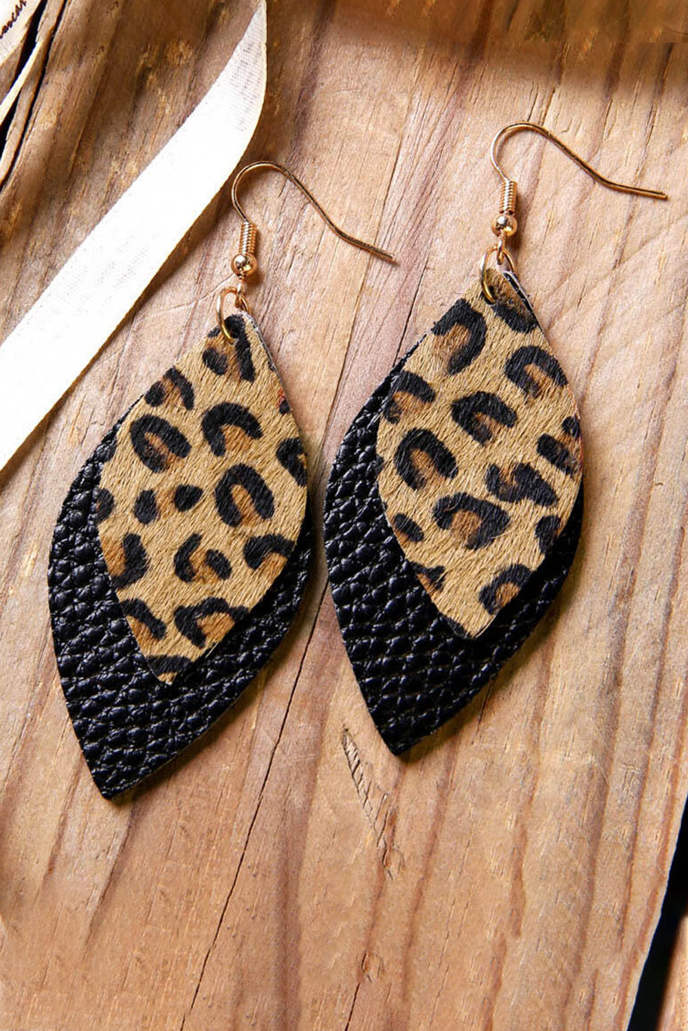New arrivals 2023 Black Leopard Print Double-layered LEATHER Drop Earrings