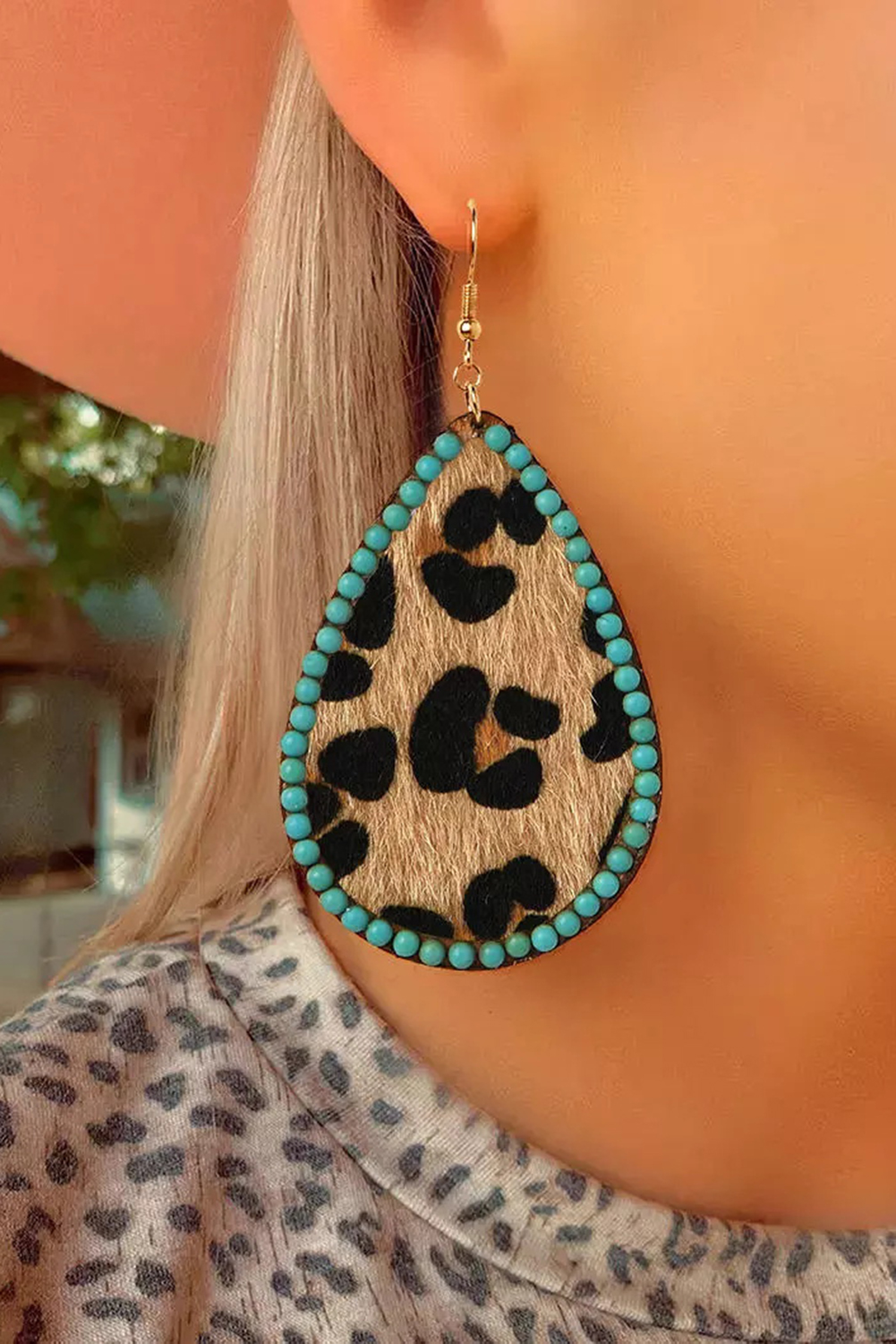 New arrivals 2023 Leopard Turquoise Color Block Drop DIAMOND Earings Jewelry Women