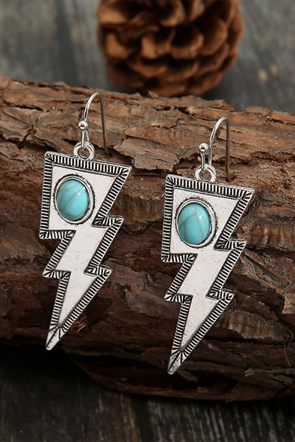New arrivals 2023 Silver Turquoise Inlaid Lightning Shaped HOOP EARRINGS