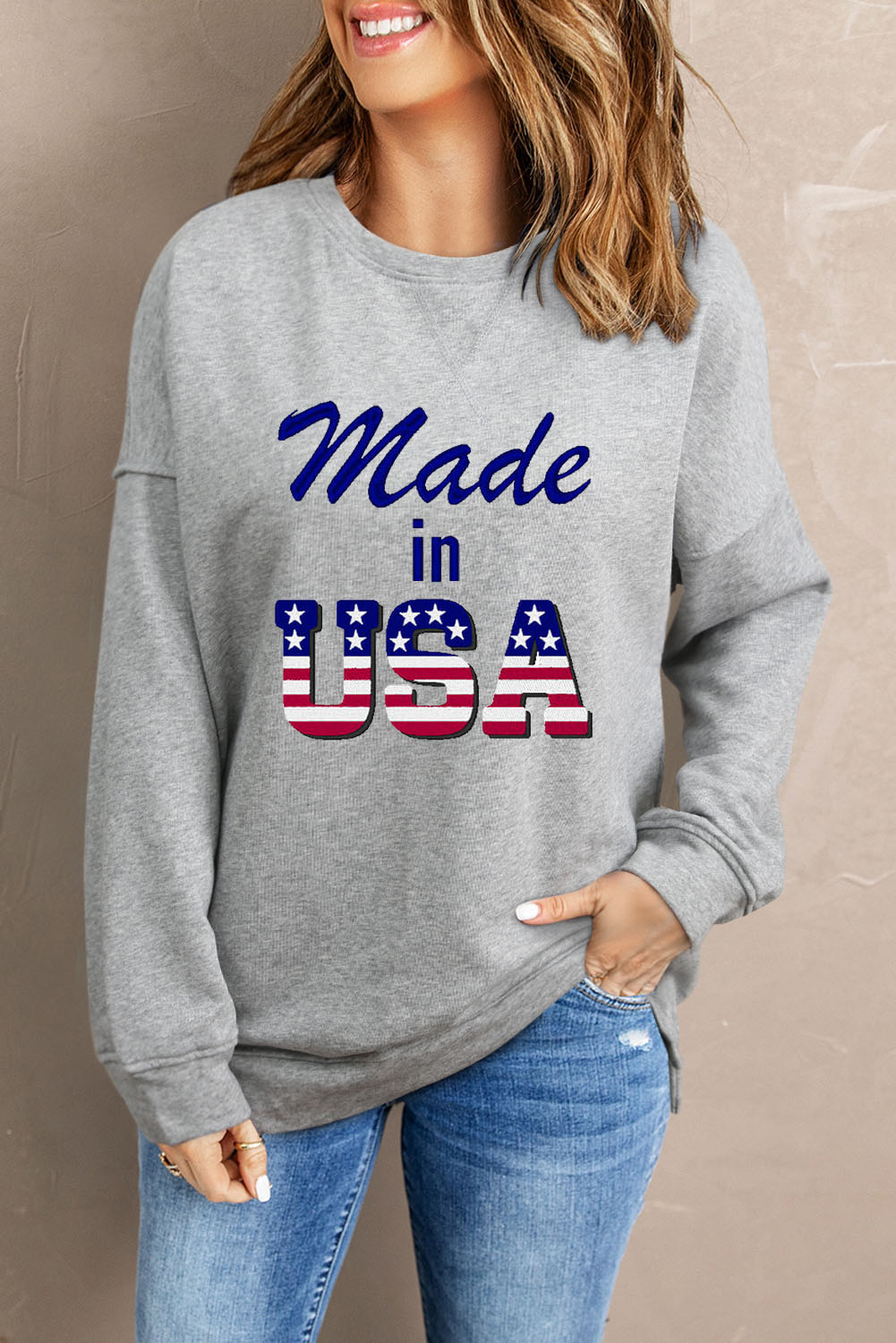 New arrivals 2023 Gray MADE IN USA Crewneck Pullover Graphic Sweatshirt