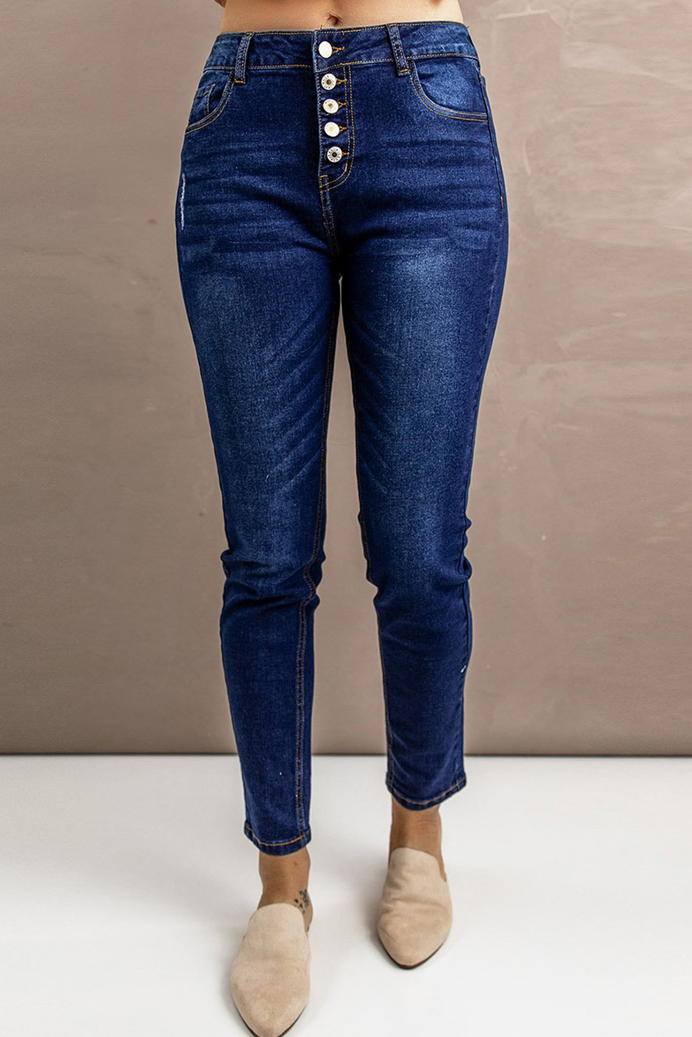 Wholesale Blue Casual Multiple Buttons High Waisted SKINNY JEANS
