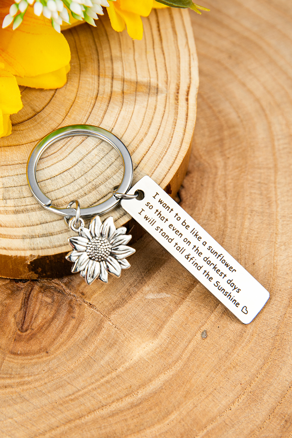 New arrivals 2023 Silver Sunflower & Letters Promotional KEYCHAINs
