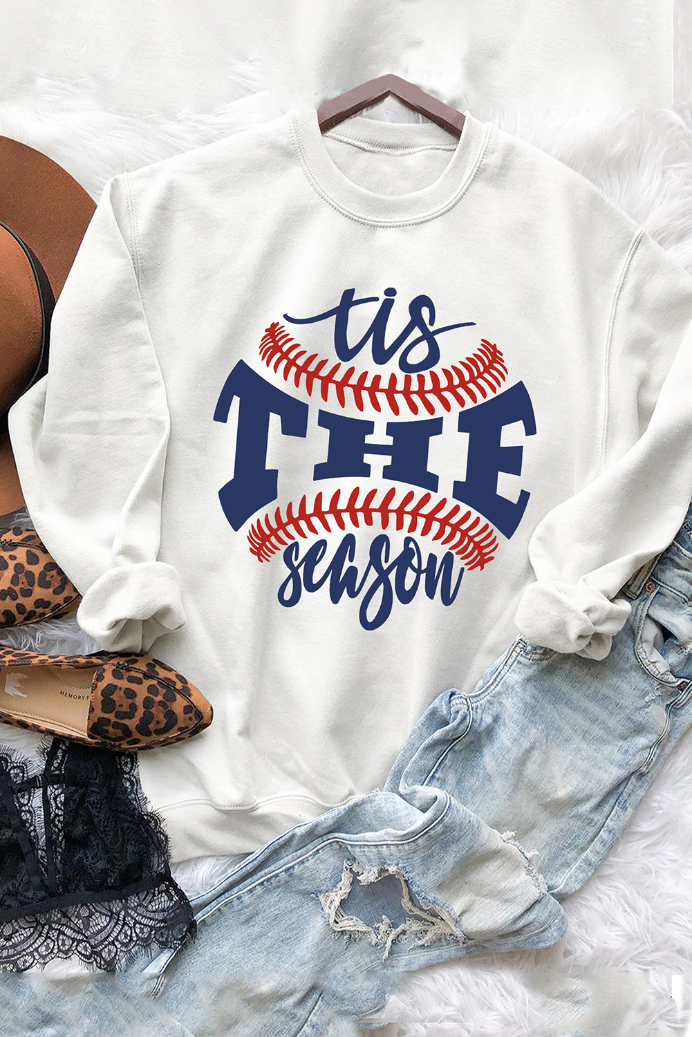 Shewin Wholesale Southern White Casual Letter Print BASEBALL Graphic Sweatshirt