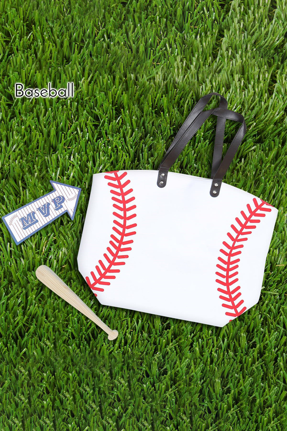 Wholesale White Baseball Print Faux Leather Large TOTE BAG 