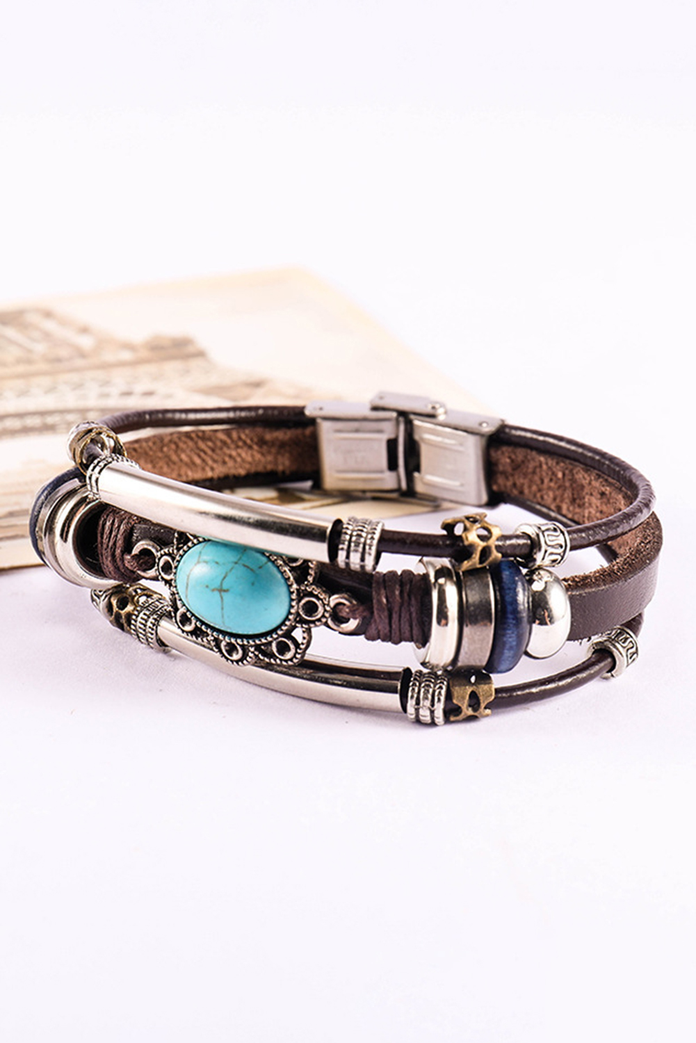 New arrivals 2023 Brown Turquoise Faux Leather Multi-layered BRACELET