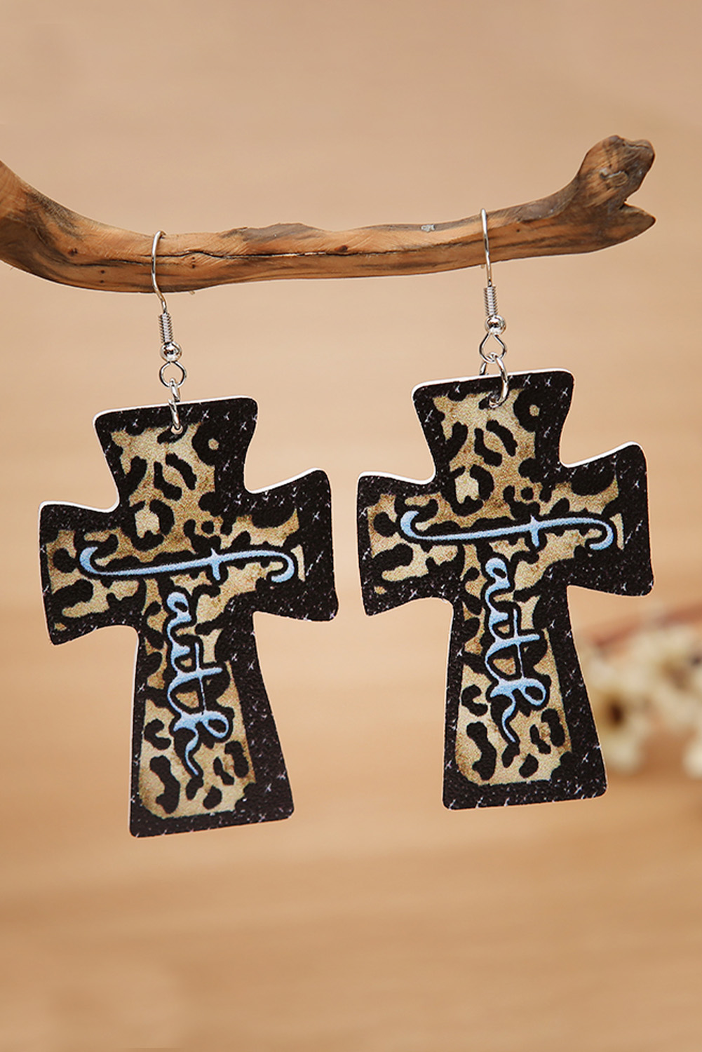 New arrivals 2023 Brown Casual Leopard and Letter Print Cross Drop Fashion Jewelrt EARRINGS