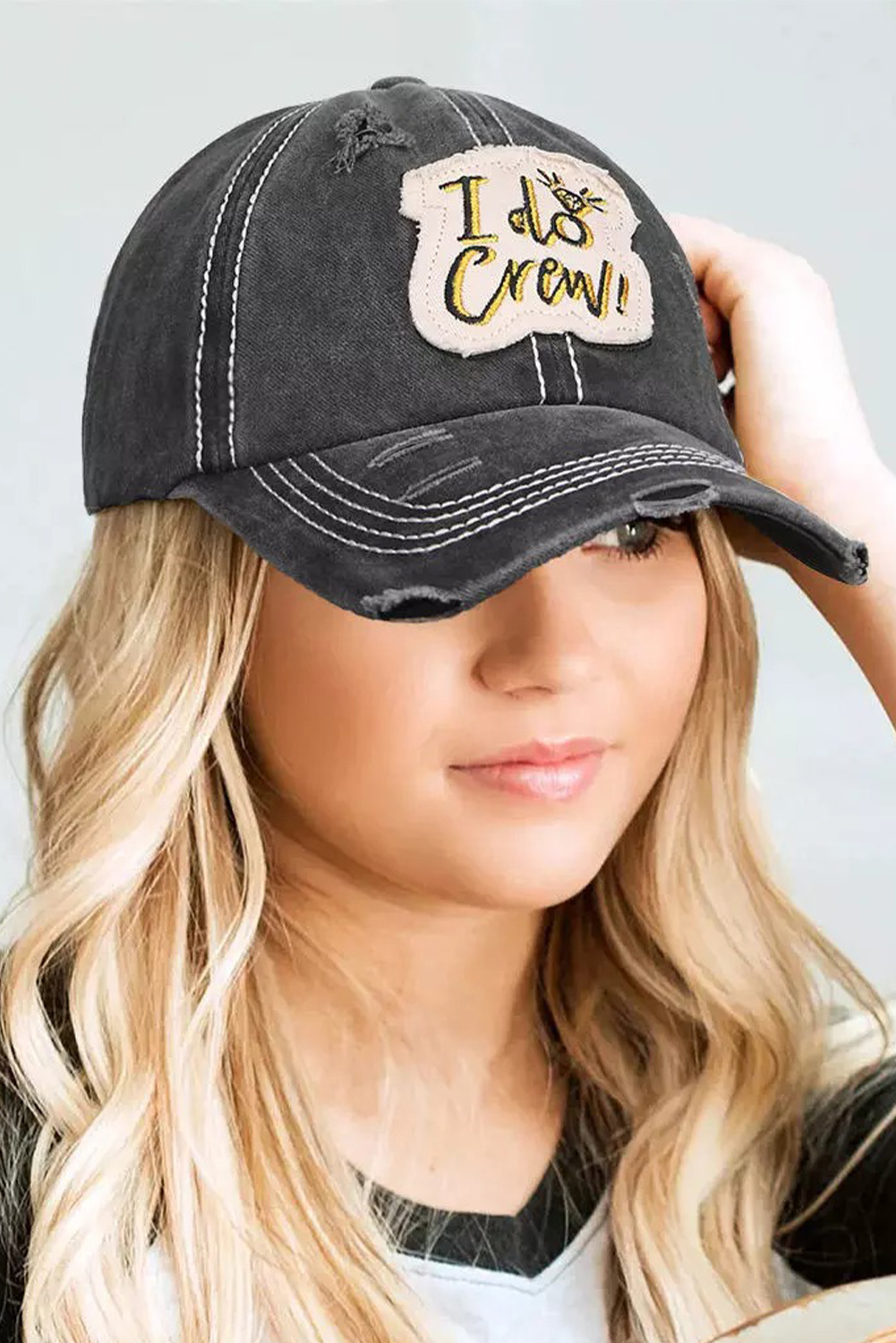 Wholesale Gray Casual Letter Embroidered Distressed BASEBALL CAP