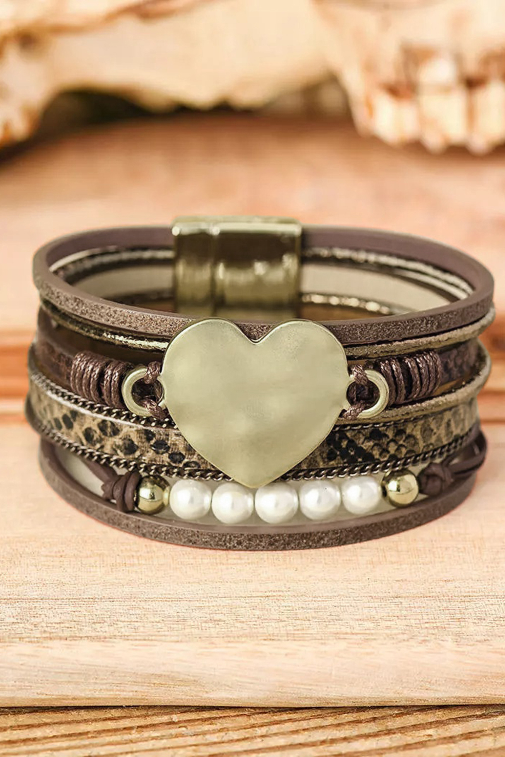 Dropshipping Brown Casual Heart PEARL Magnetic Buckle Bracelet 