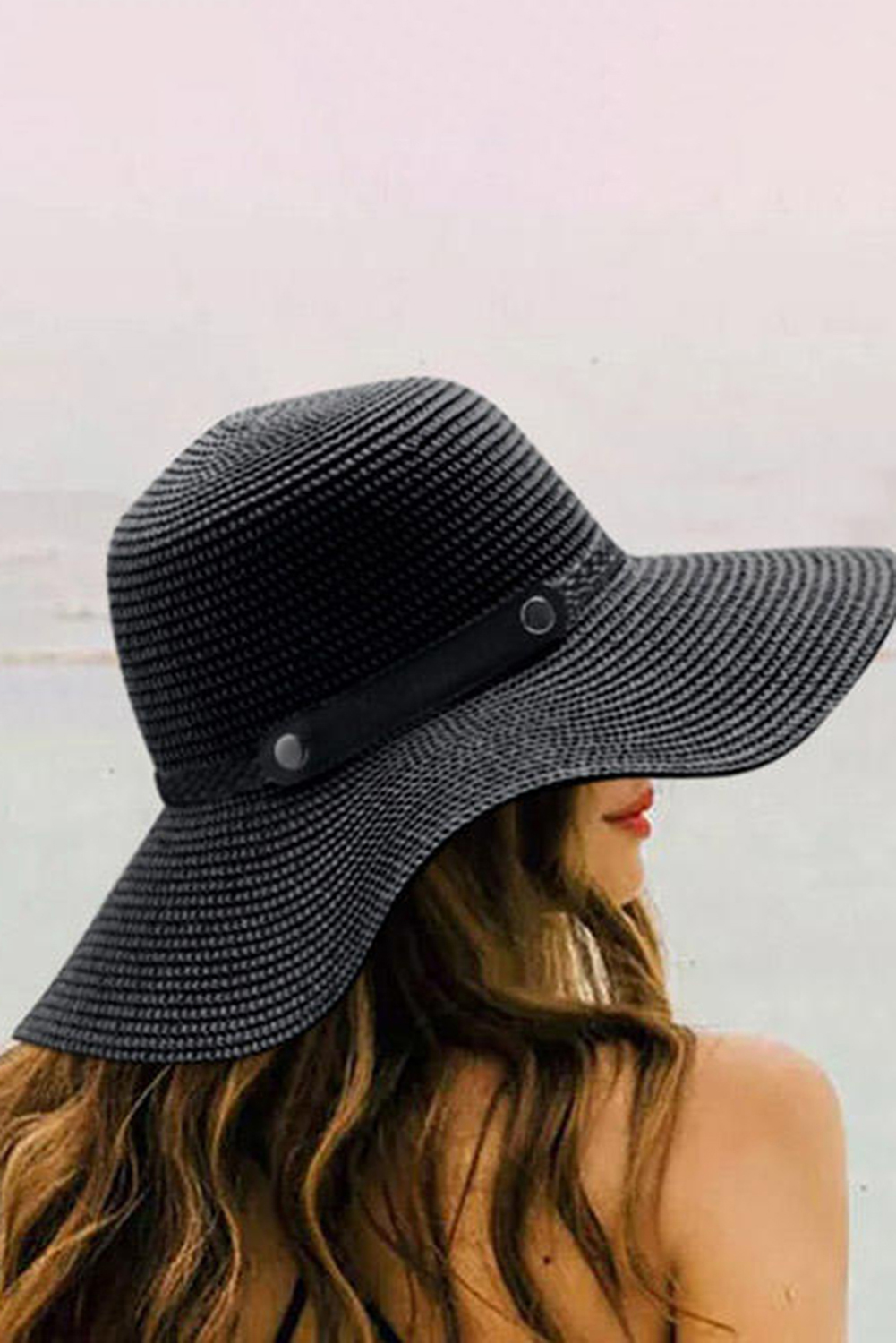 Wholesale Black Elegant Wide Brim Summer STRAW HAT 