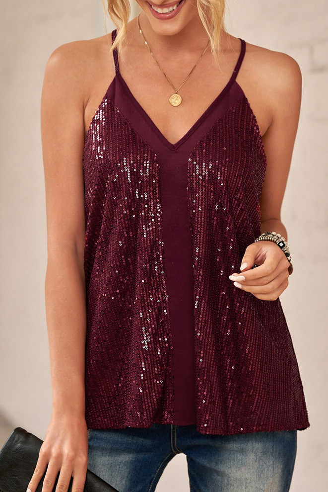 Red Sexy Contrast Sequin Camisole