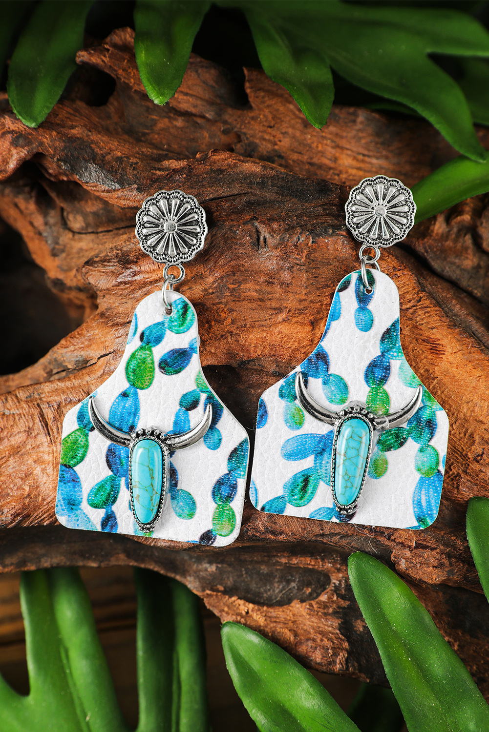 New arrivals 2023 Silver Cactus Turquoise Bull Head Drop Flower STUD EARRINGS