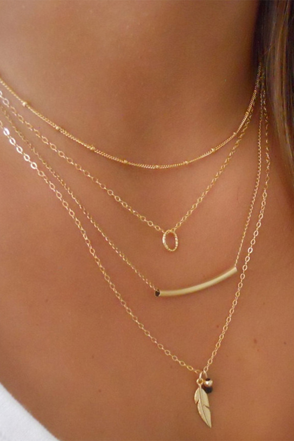 Wholesale Casual Small Leaf Beaded Pendant Copper Tube Gold JEWELRY Set 