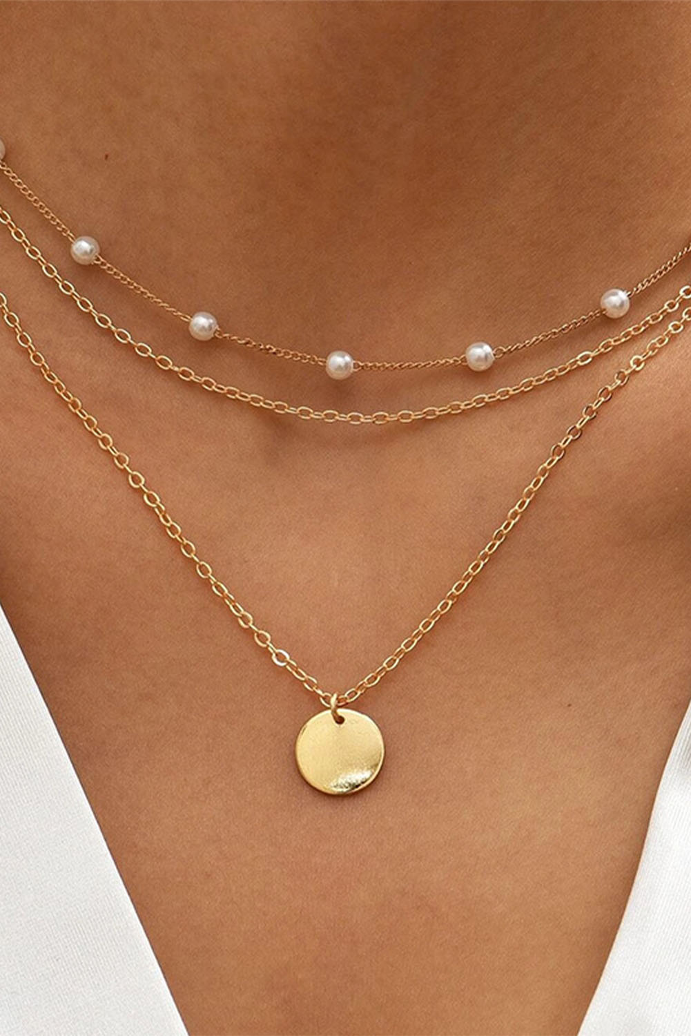 Dropshipping Golden Clavicle Chain PEARL Geometric Layered Necklace 