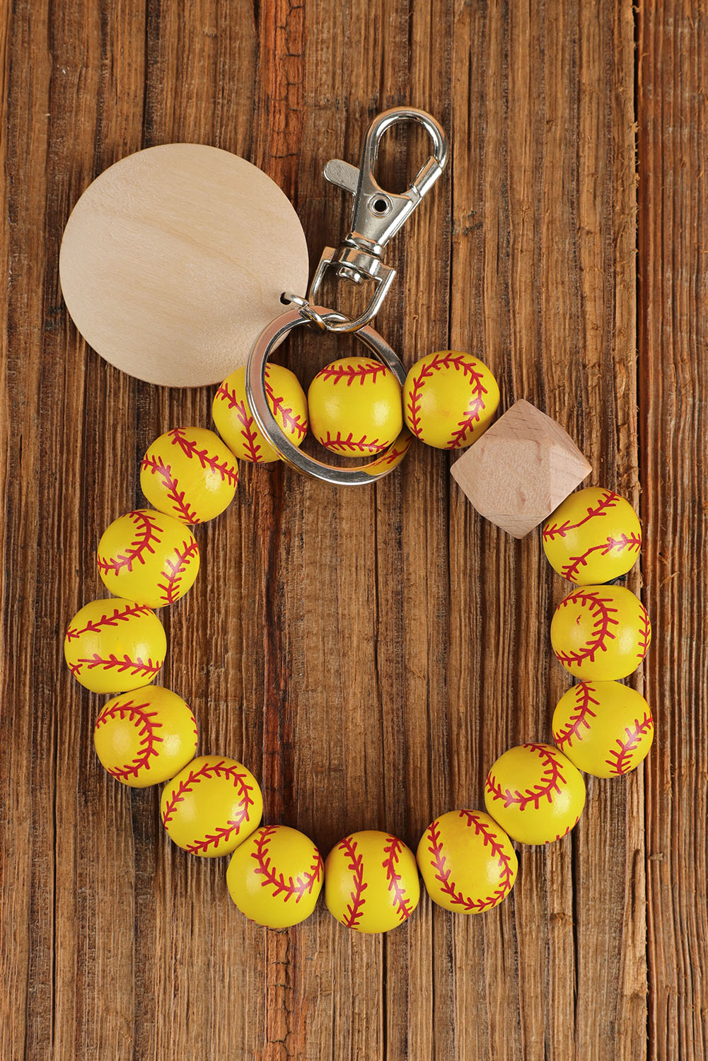 Dropshipping Yellow Baseball Wood Beads Bracelet KEYCHAIN