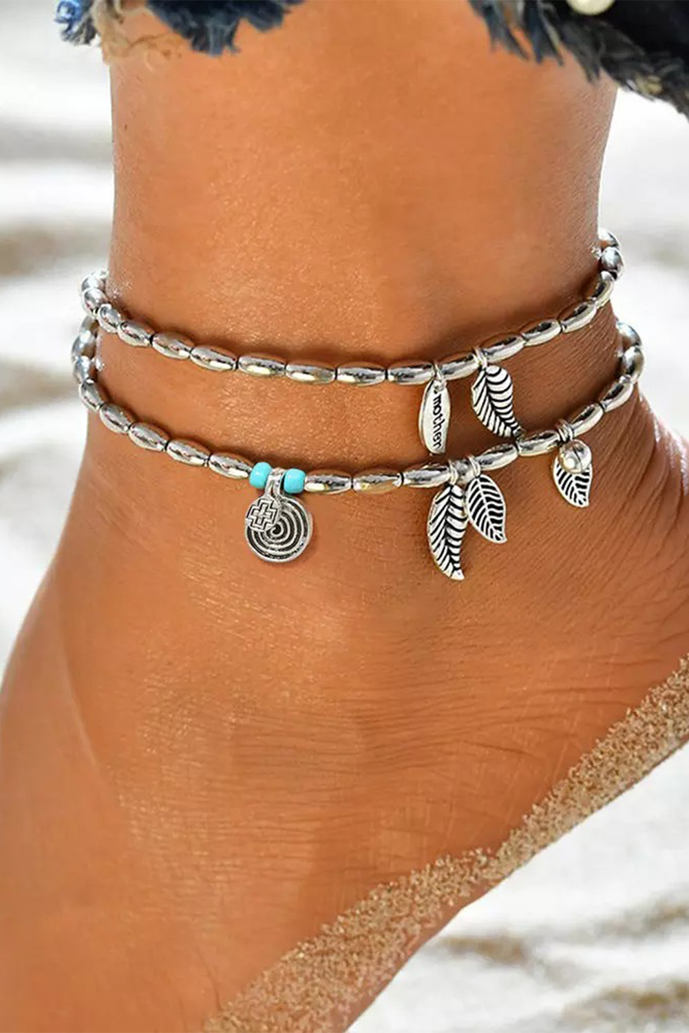 New arrivals 2023 Silver Double Layered Cross Leaf Charm Alloy ANKLET