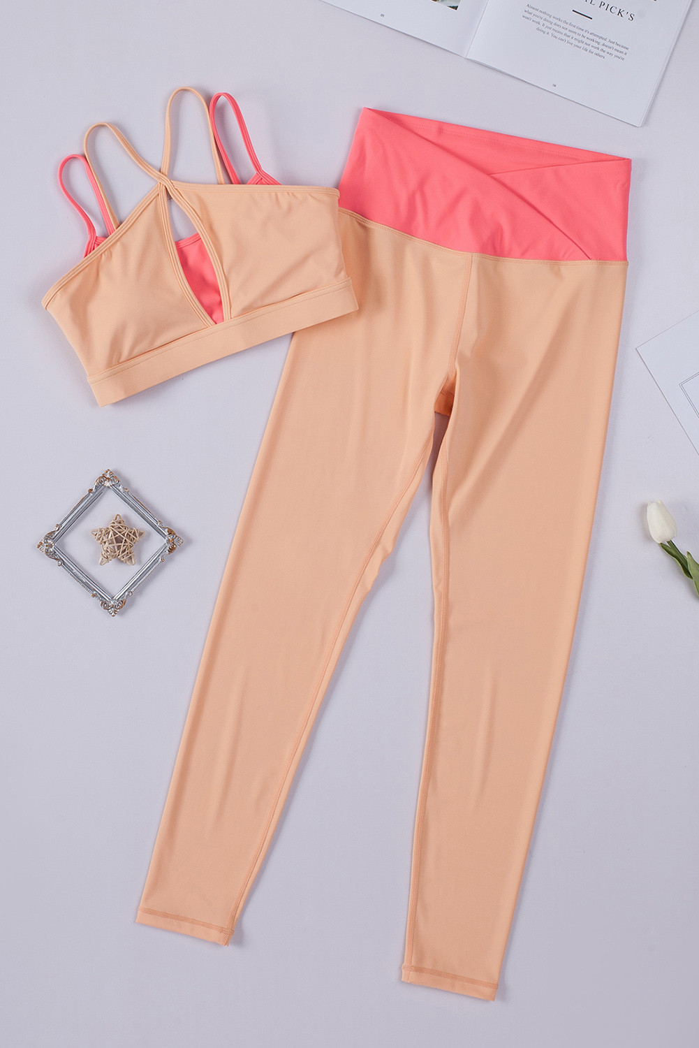 Orange Colorblock Sports Bra & High Waisted Leggings Set