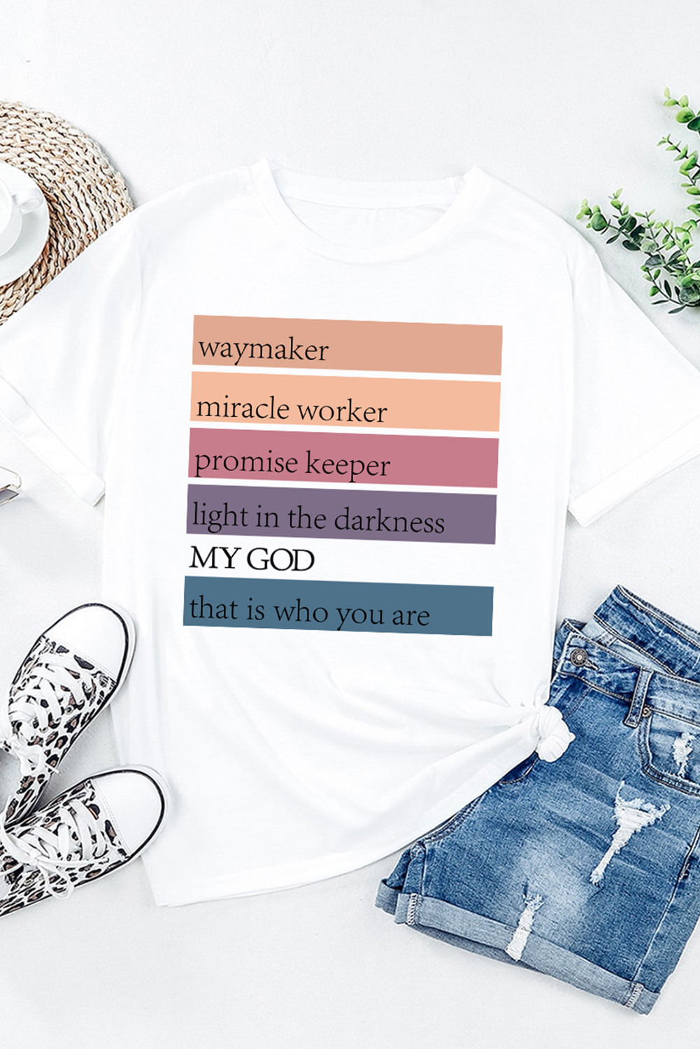 Casual Letter Print Color Block White Graphic Tee