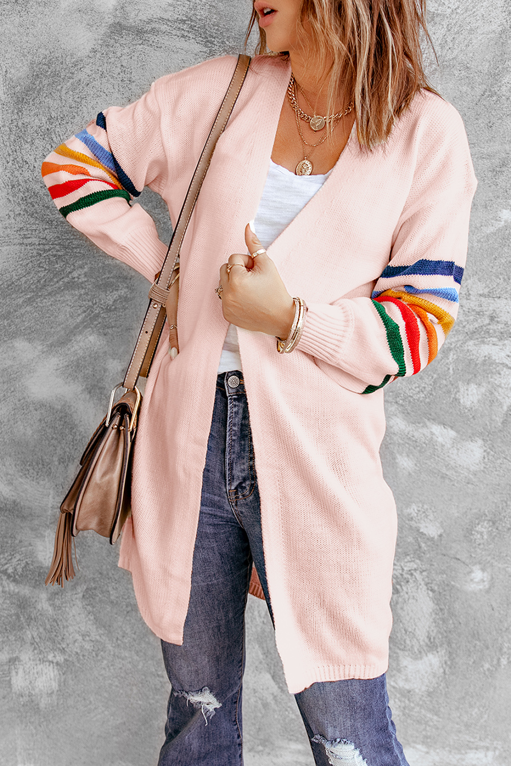 New arrivals 2023 Pink Striped BALLOON Sleeve Cardigan
