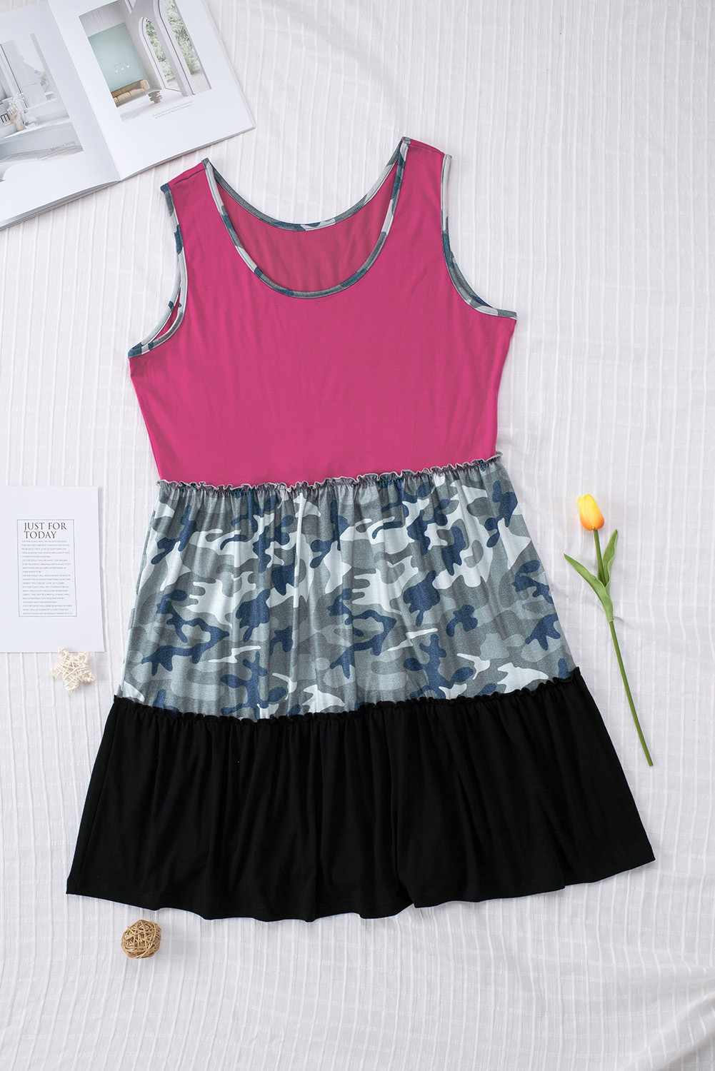 Rosy Camo Black Colorblock Casual Sleeveless Plus Size Dress