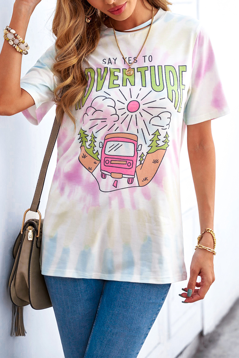 Dropshipping SAY YES TO ADVENTURE Short Sleeve TIE DYE Graphic Tee