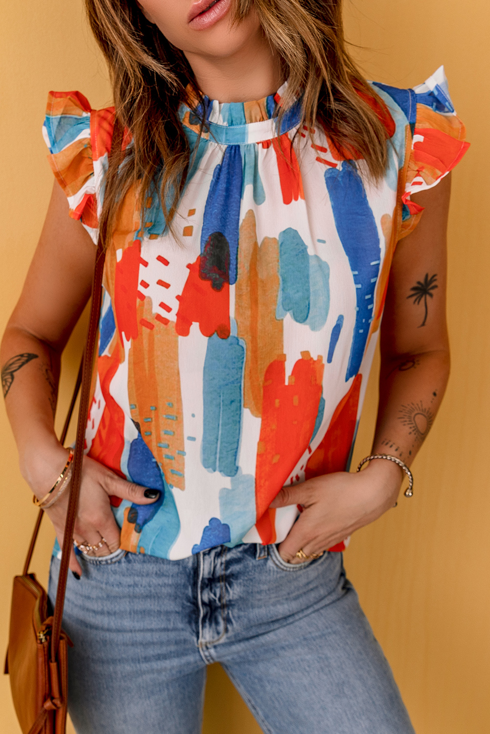 New arrivals 2023 Colored PENCIL Art Cap Sleeve Blouse for Women