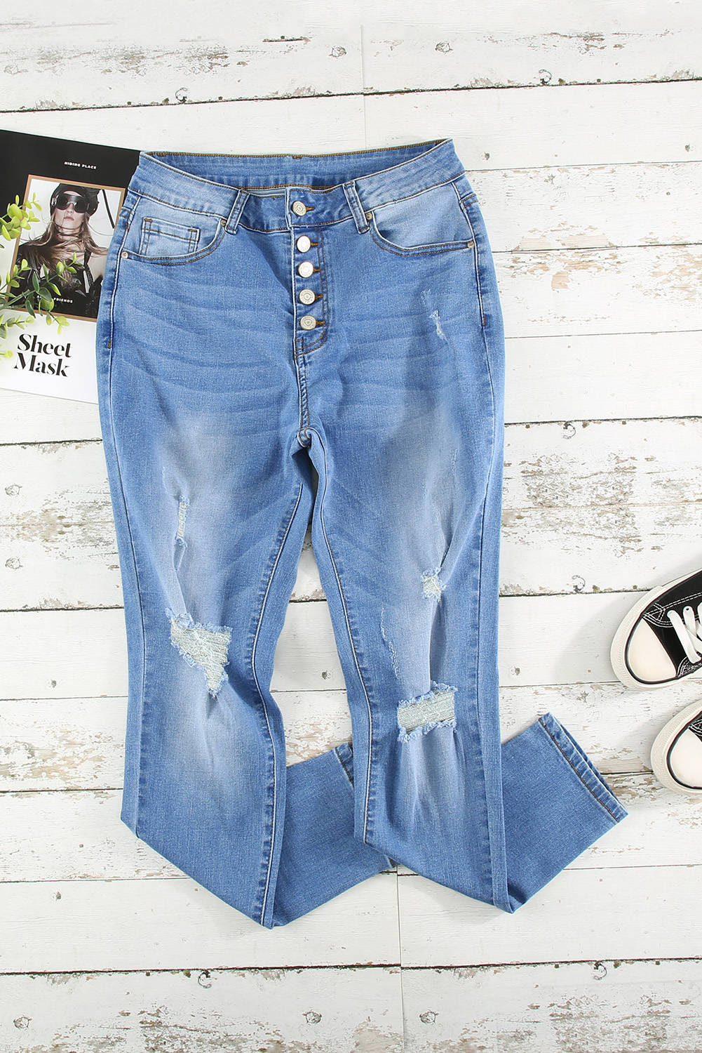 Wholesale Light Blue Wash Distressed High Waisted SKINNY JEANS