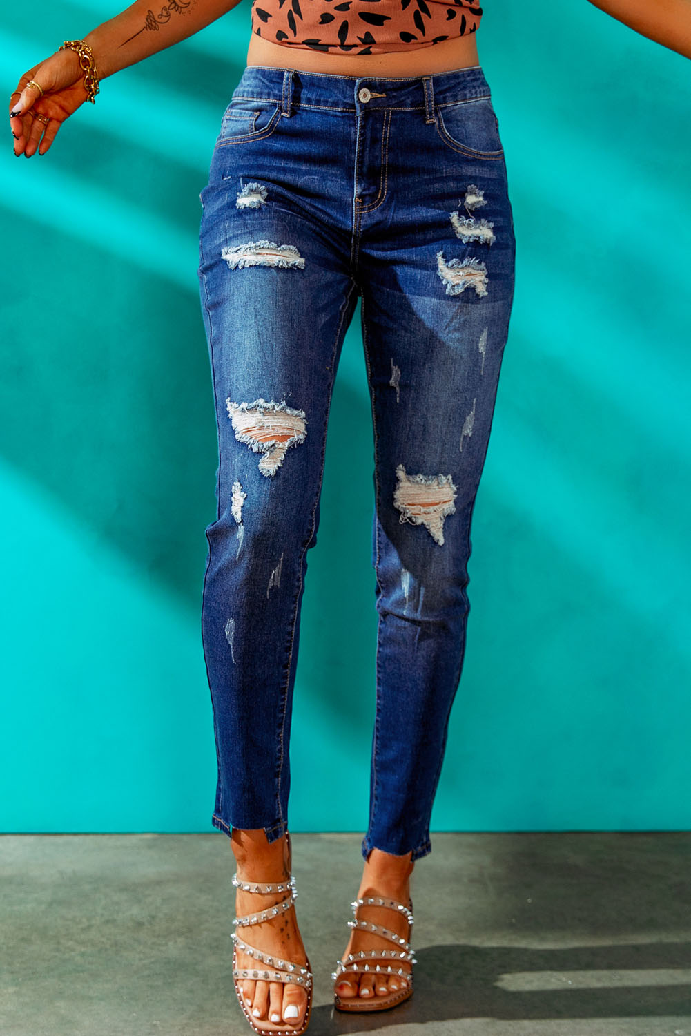 Wholesale Blue Distressed Frayed SKINNY JEANS