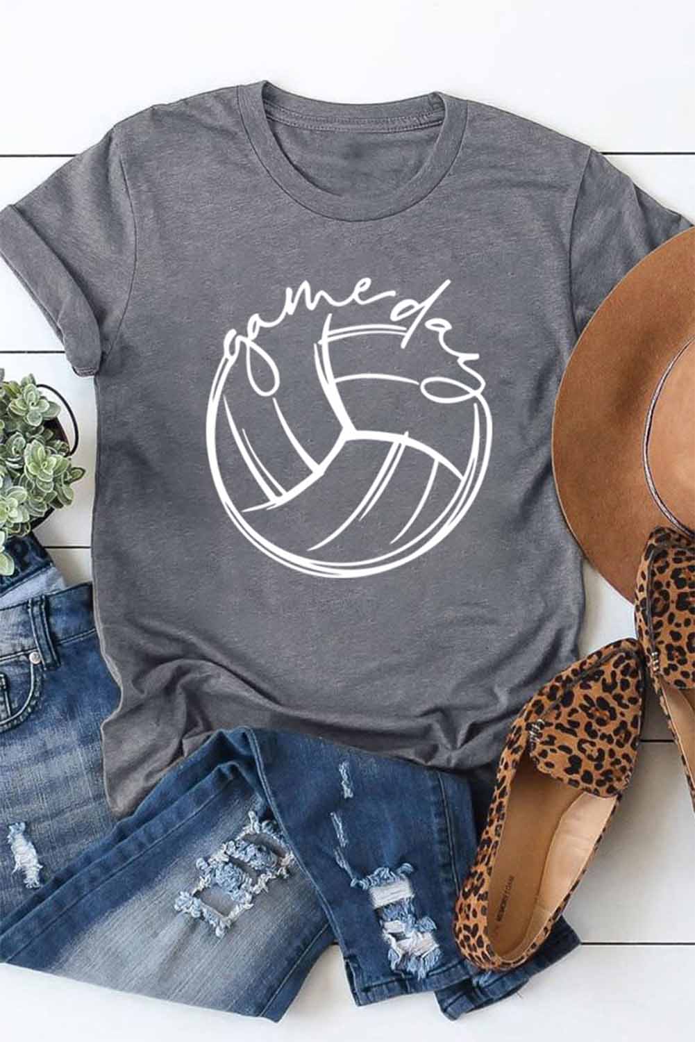 New arrivals 2023 Grey GAME Day Ball Print Casual Graphic Tee