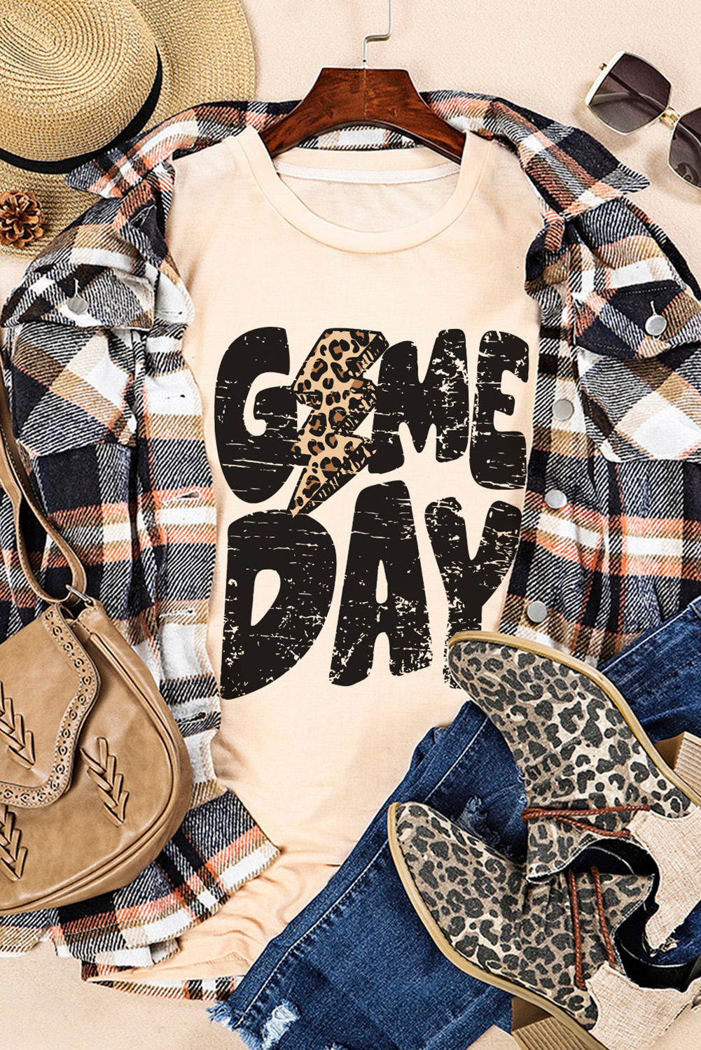 Dropshipping Khaki GAME Day Football Season Casual Graphic T Shirt