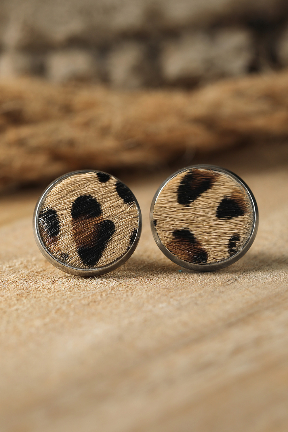 Brown Leopard Western Studded Earrings