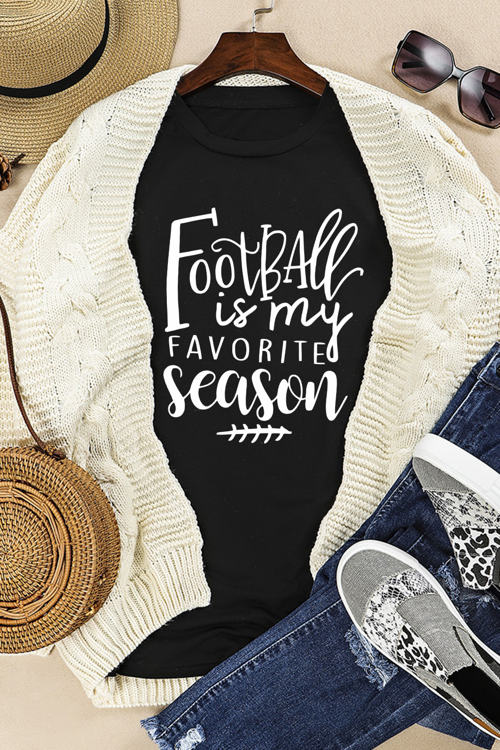 Dropshipping Black FOOTBALL Is My Favorite Season Casual Graphic Tee 
