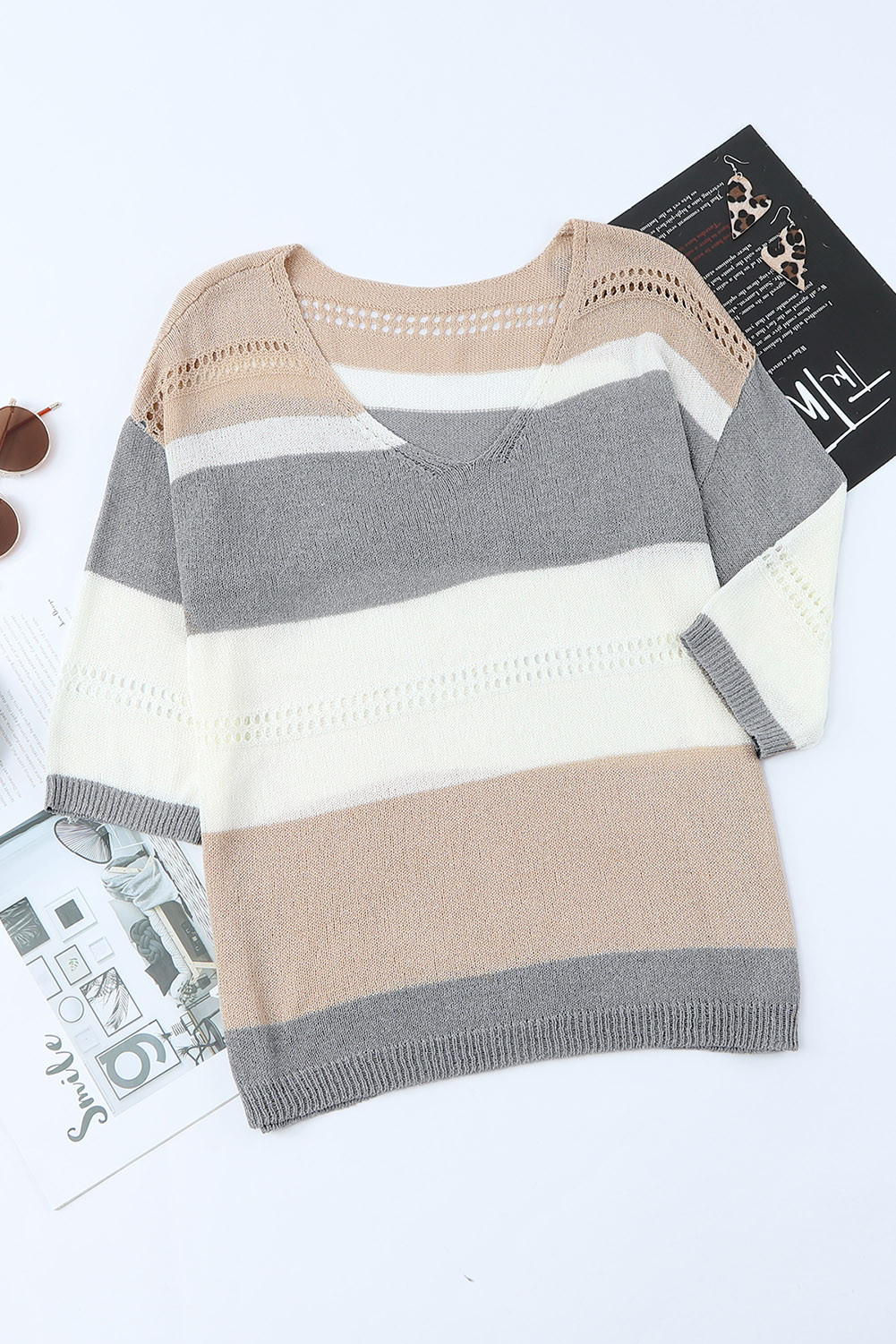 Gray Long Sleeve Loose Casual Knit Top