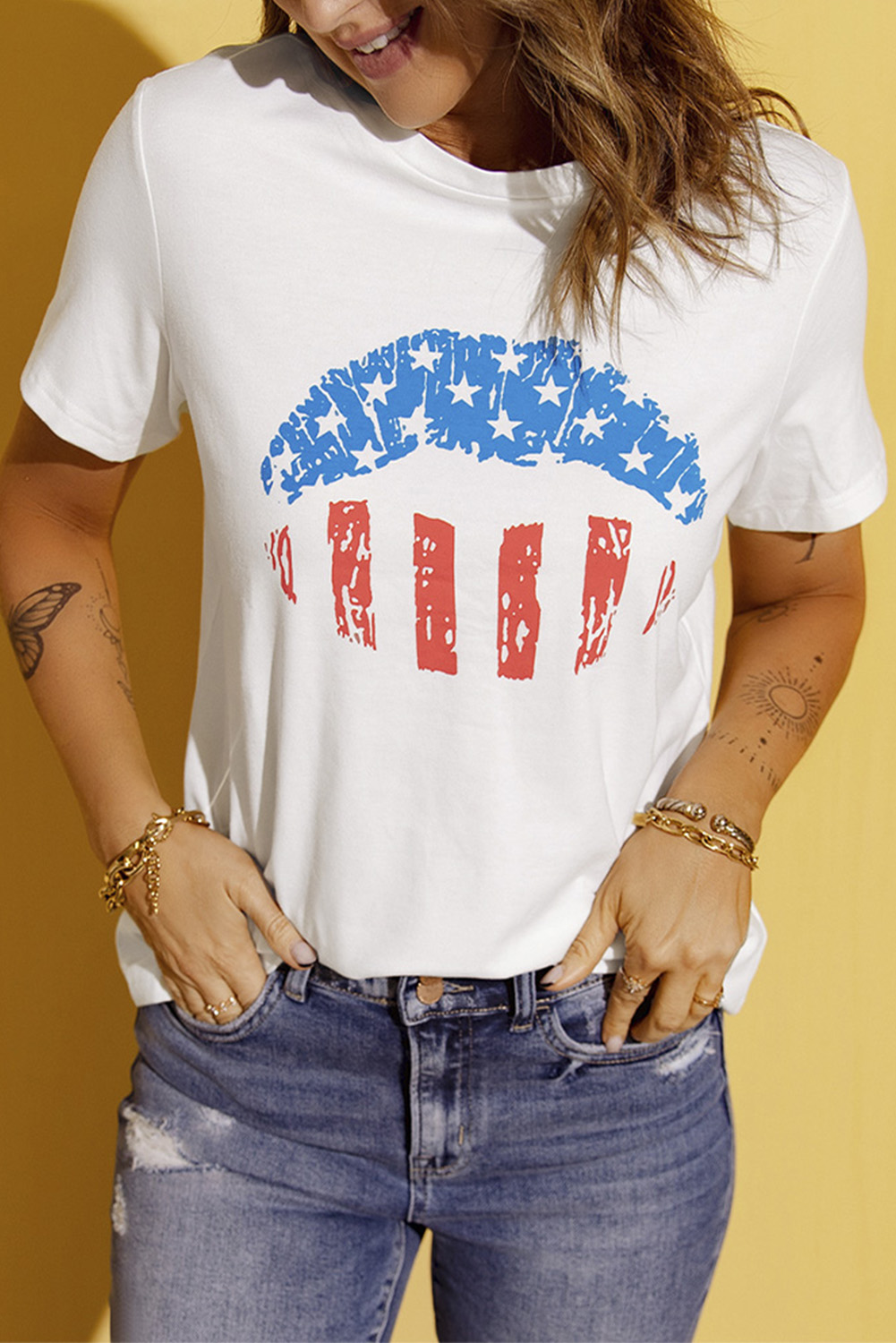 Dropshipping White Lip Shaped American FLAG Short Sleeve Graphic Tee