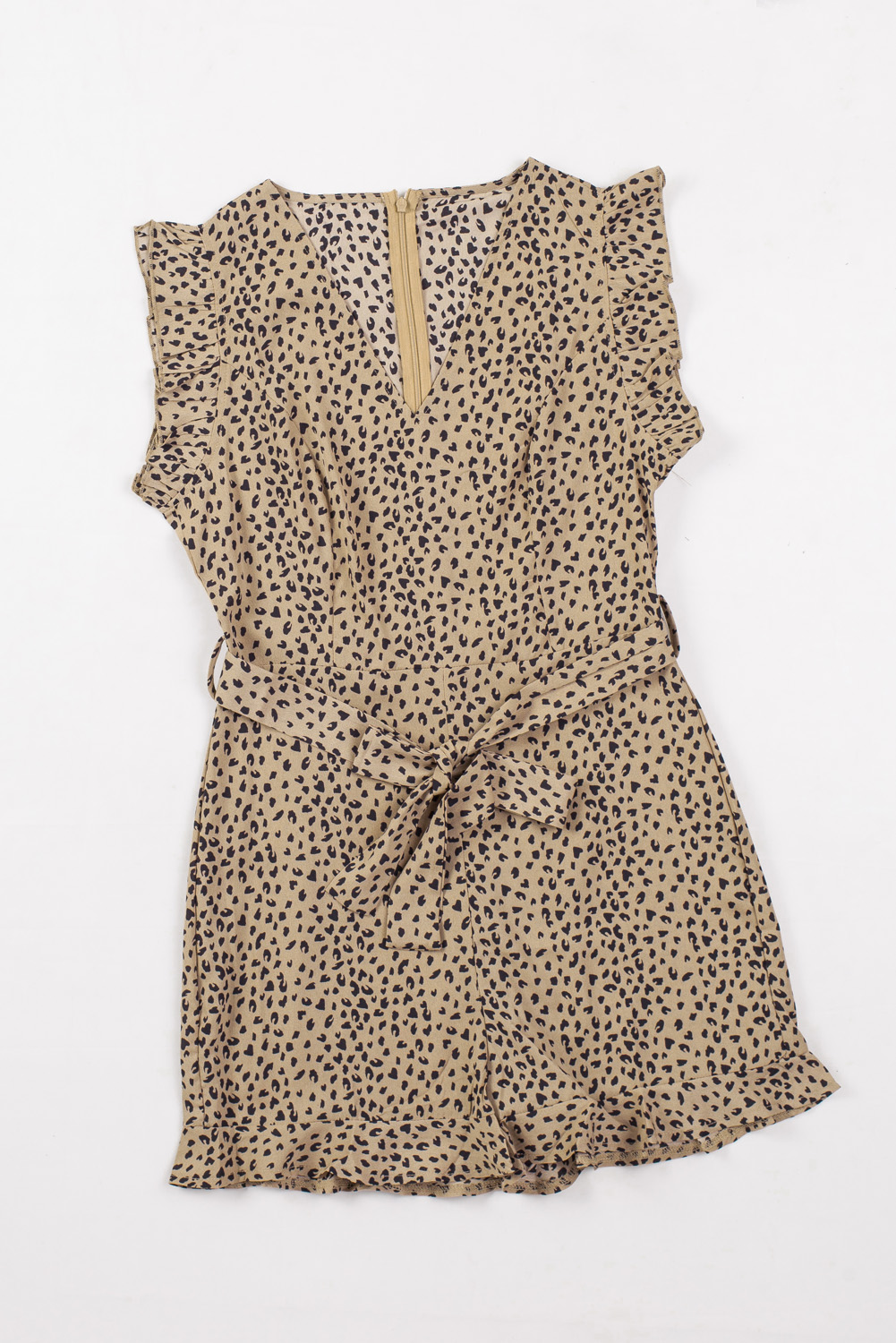 Dropshipping Leopard Print Casual V Neck Ruffled Romper With BELT