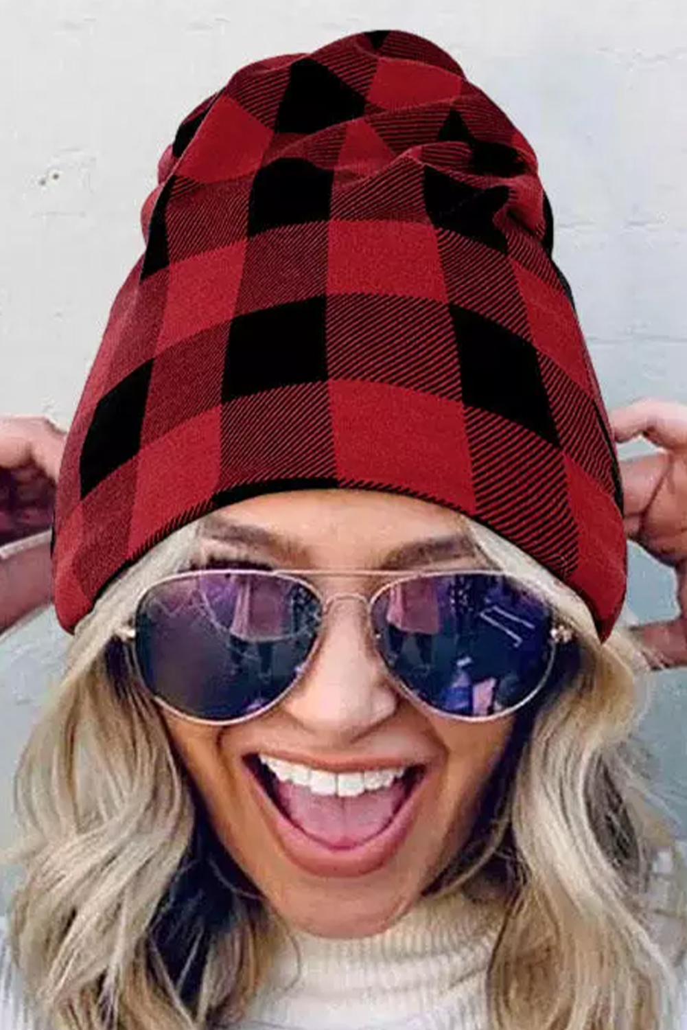New arrivals 2023 RED Plaid Print Christmas Slouch Beanie
