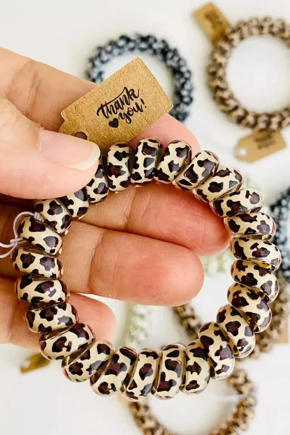 Wholesale Brown Leopard TELEPHONE Spiral Coil Wire Hair Tie 