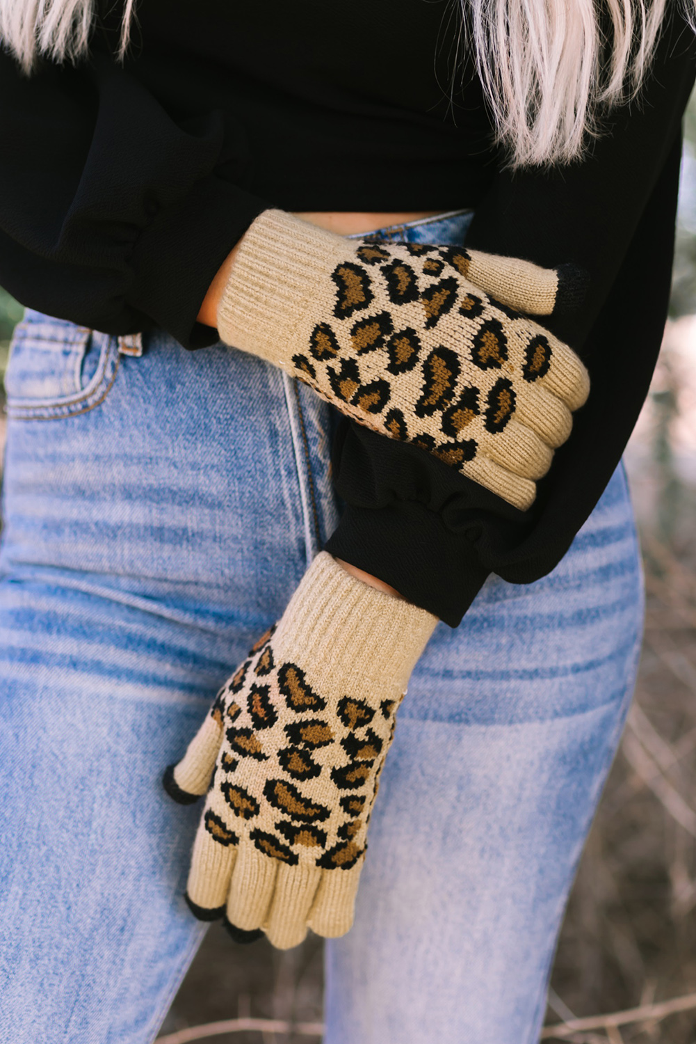 Wholesale Brown Leopard Pattern Knitted Touch Screen GLOVES 