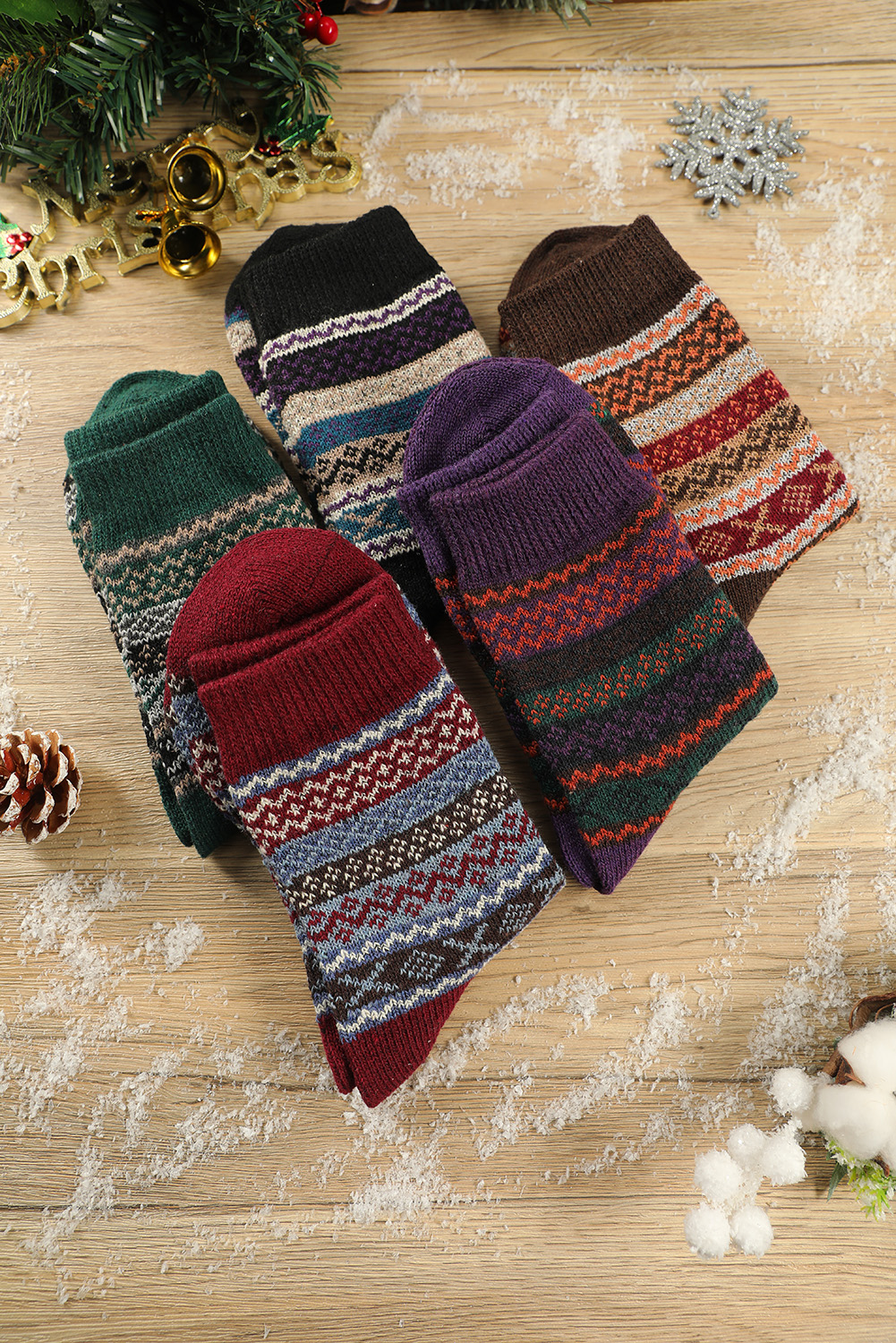 Dropshipping Multicolor 5pcs Knitted Warm Winter Crew Women SOCKS 