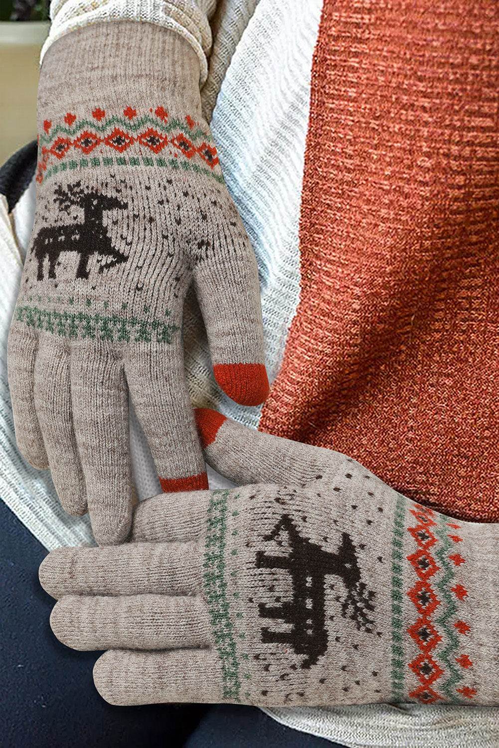 New arrivals 2023 Grey Christmas Reindeer Winter Knitted Touchscreen GLOVES