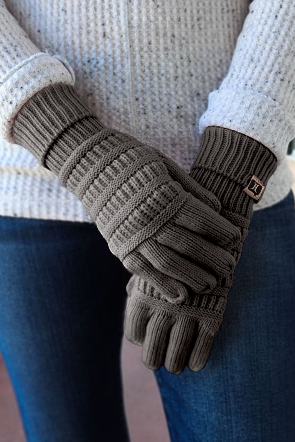 New arrivals 2023 Grey Suede Patchwork Knitted Winter GLOVES