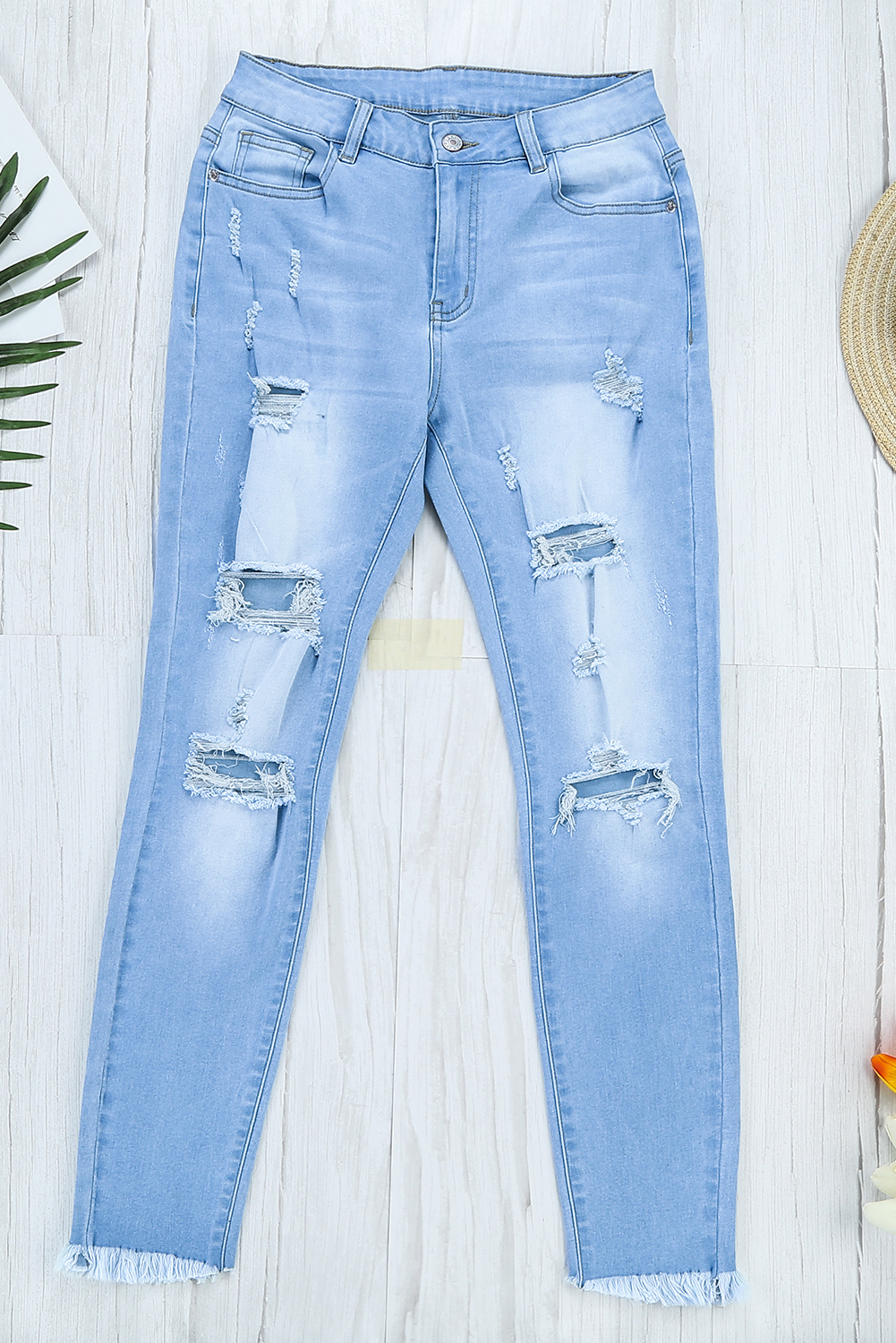 Wholesale Light Blue Washed Ripped SKINNY JEANS
