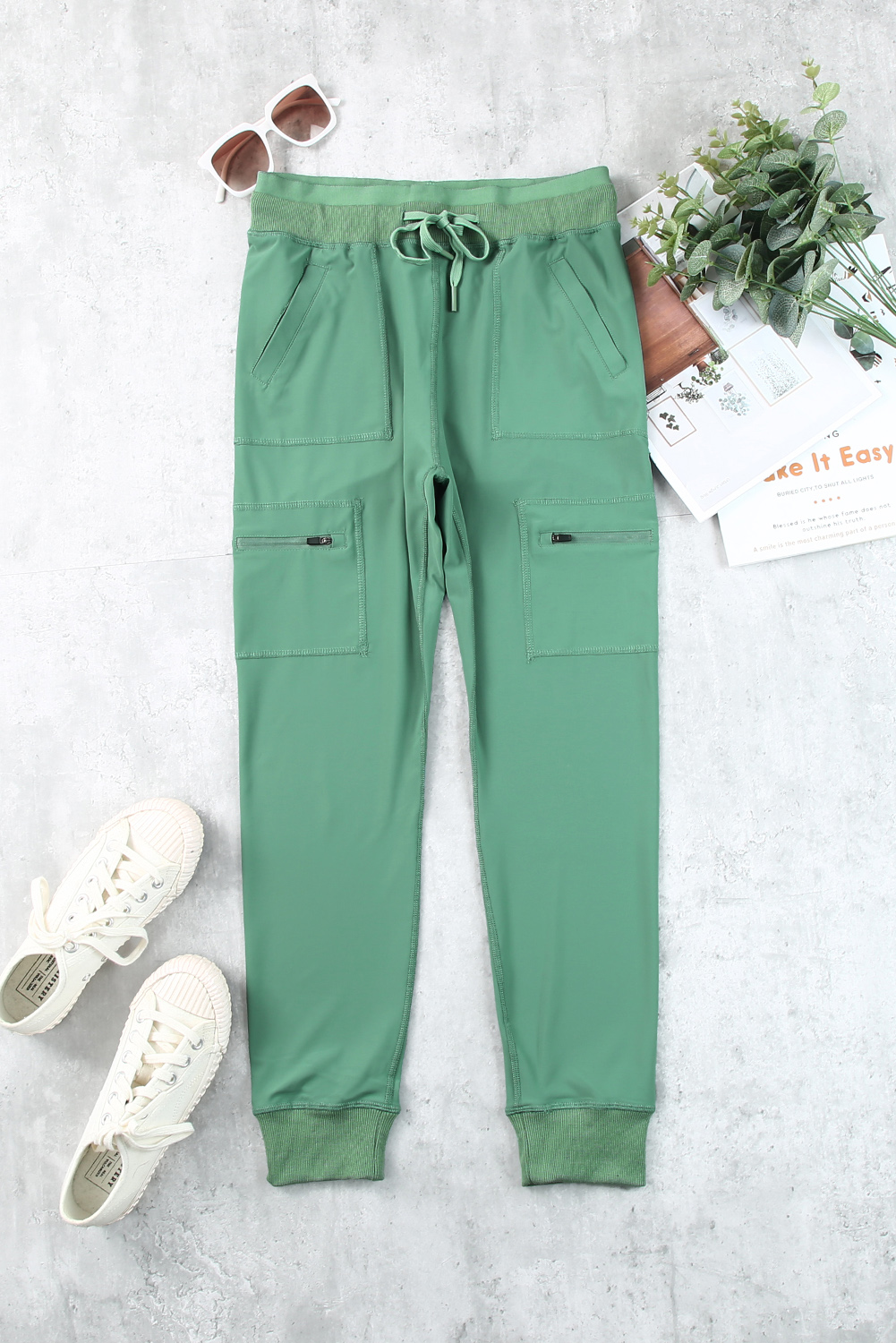 New arrivals 2023 Green Casual Pocketed CARGO Drawstring Leggings