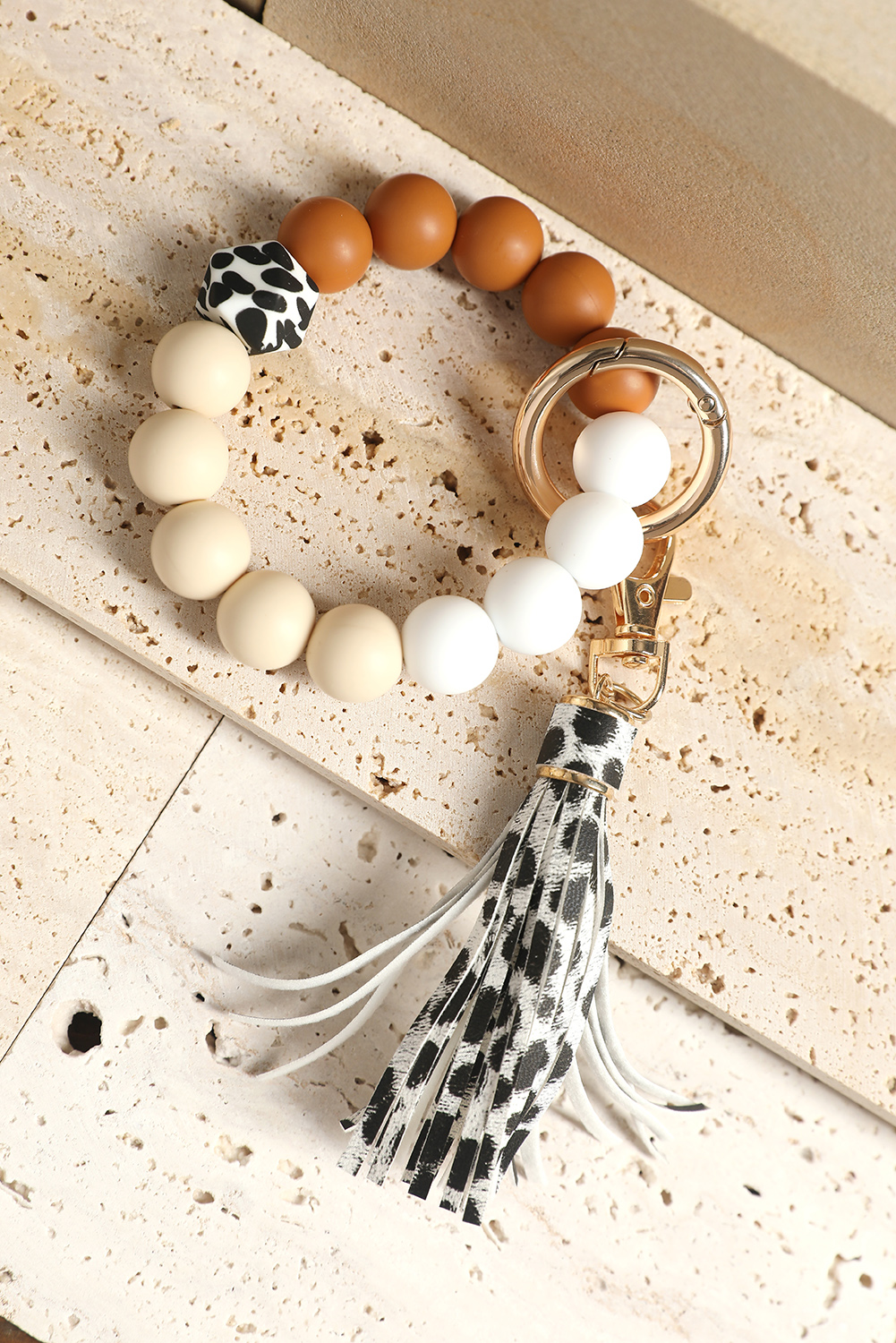 Dropshipping Multicolor Silicone BEADS Leopard Tassel Bracelet Keychain