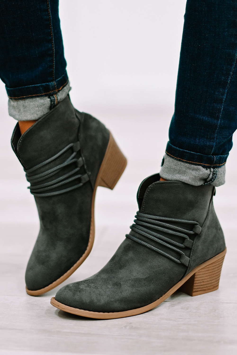 Dropshipping Grey Braided Straps Detail Zipped BOOTS