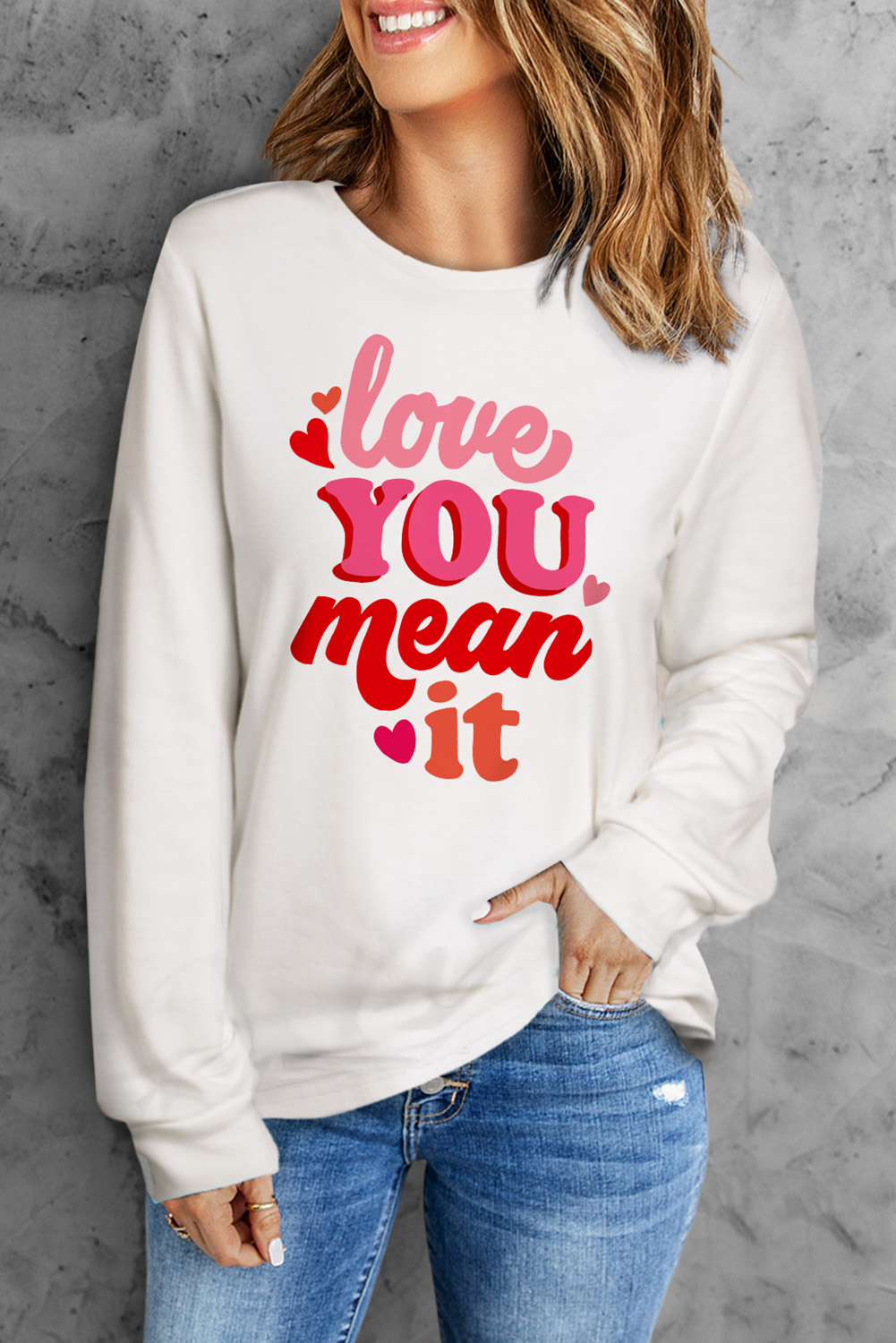 Dropshipping White VALENTINEs Day Love You Mean It Graphic Top