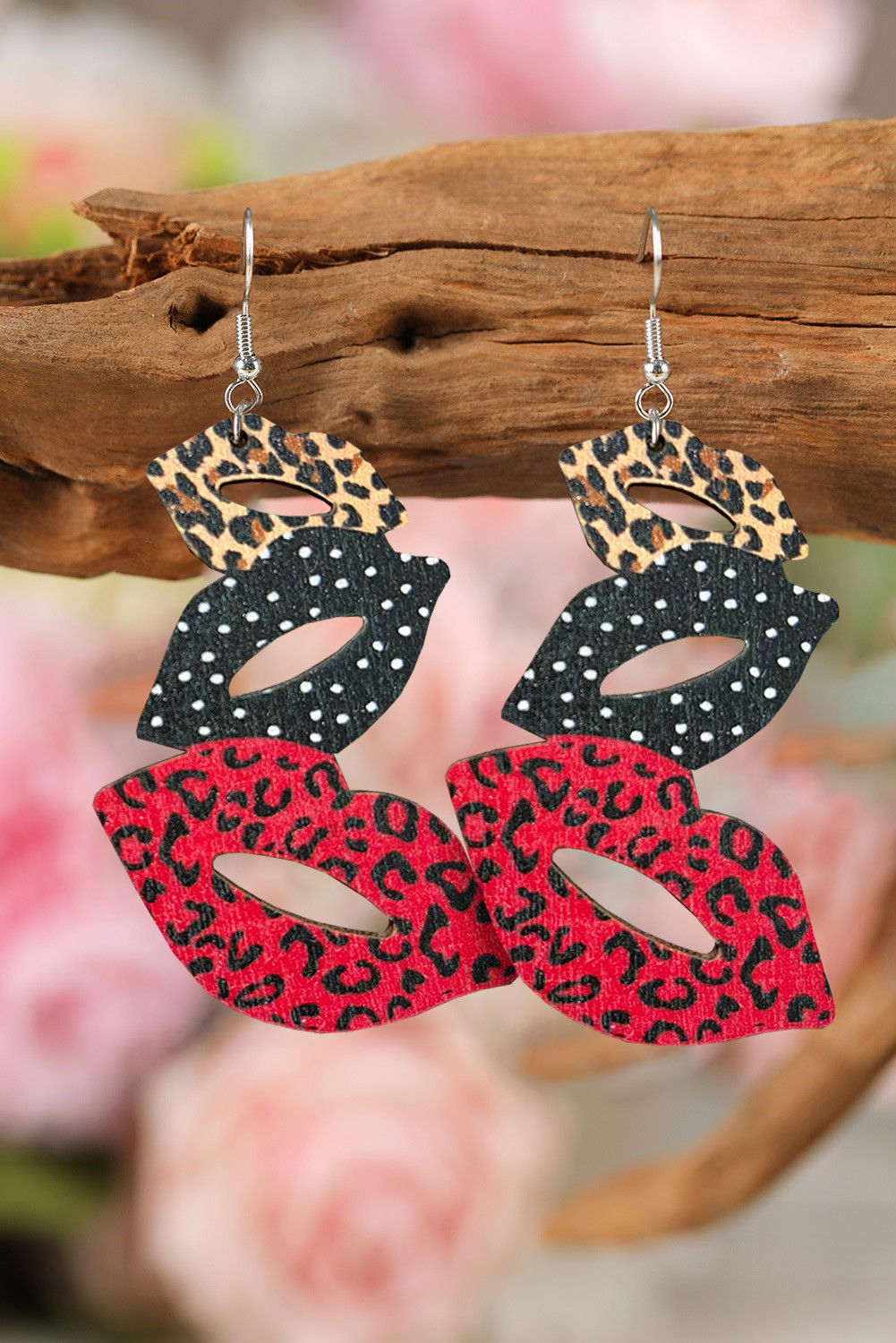 Red Lip Contrast Leopard Print Casual Dangle Earrings