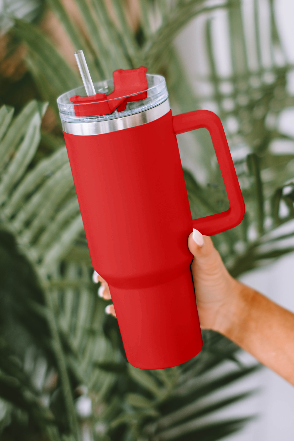 Red 304 Stainless Steel Insulated Cup With Straw