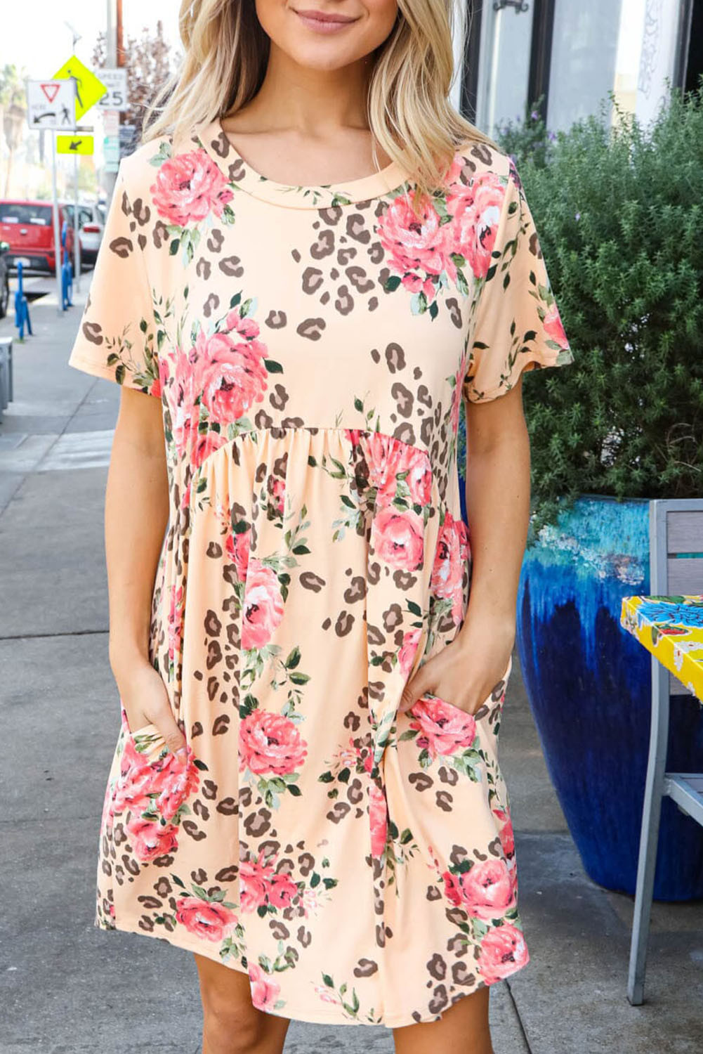 Pink Animal & Floral Blended Babydoll Fit T-shirt Dress